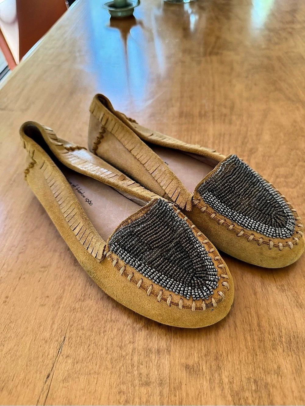 House of Harlow 1960 Beaded Brown Moccasins